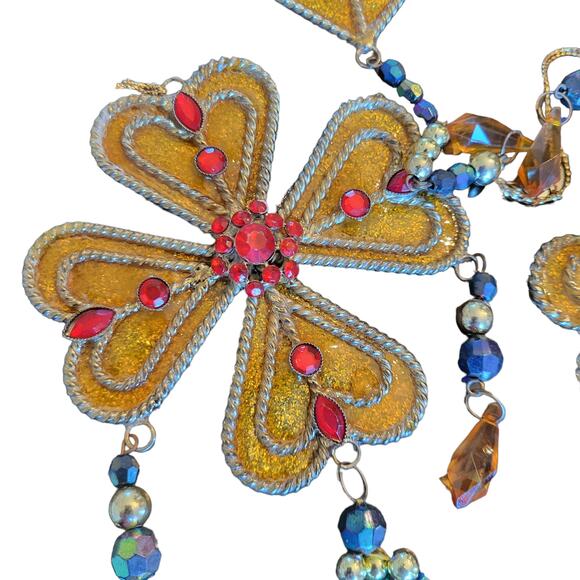 Lot of 8 Gold Glitter and Beaded Ornaments - 3 Designs Including Feur De Lis - Picture 2 of 3